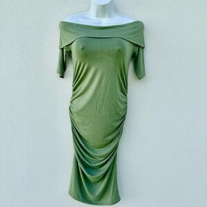 Isabella Oliver Olive Off-Shoulder Midi Dress